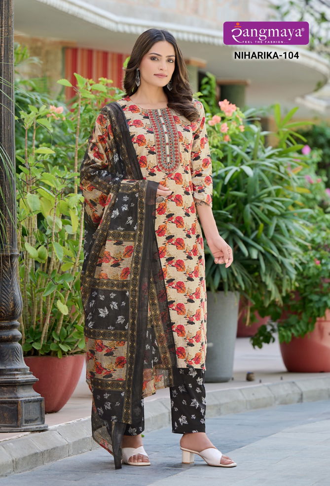 Niharika By Rangmaya Printed Cotton Kurti With Bottom Dupatta Wholesalers In Delhi